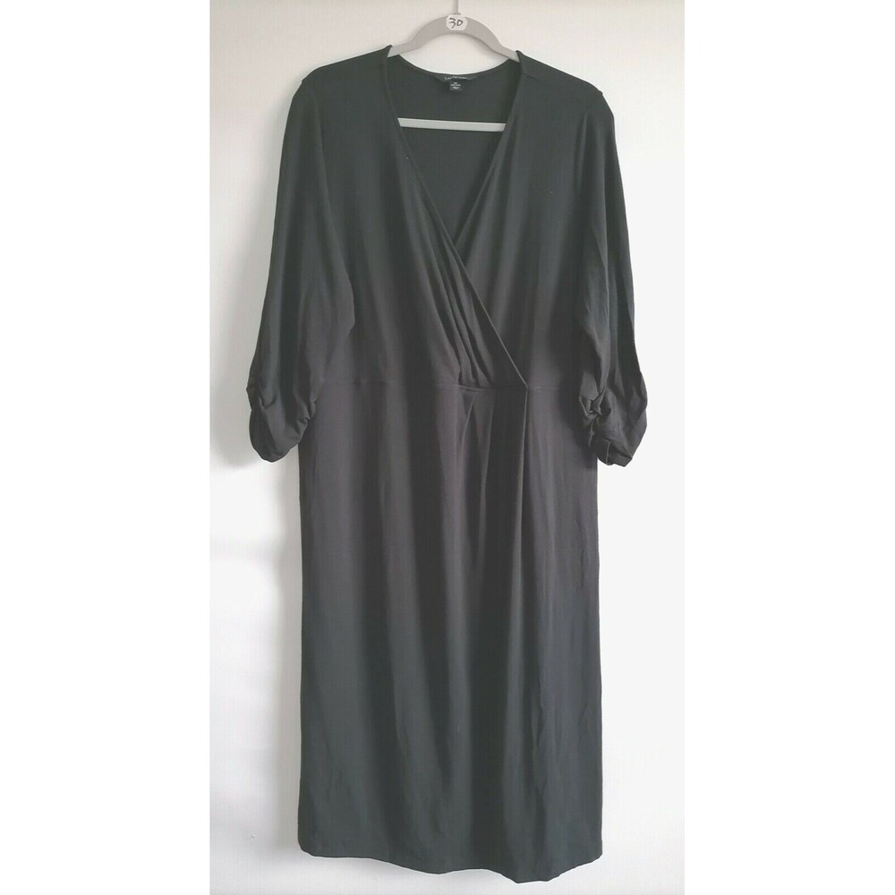 Lands' End Womens Black Long Sleeve V-Neck Faux Wrap Maxi Dress Plus Size 1X